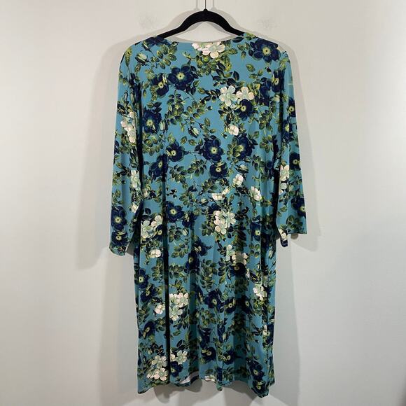 J Jill Wearever Collection Floral V-neck Q Sleeve Stretchy Sheath Dress Sz XL - Picture 6 of 9